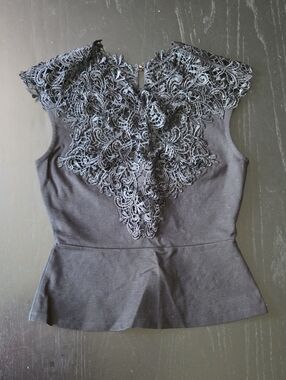 bebe Black Lace Appliqué Peplum Top